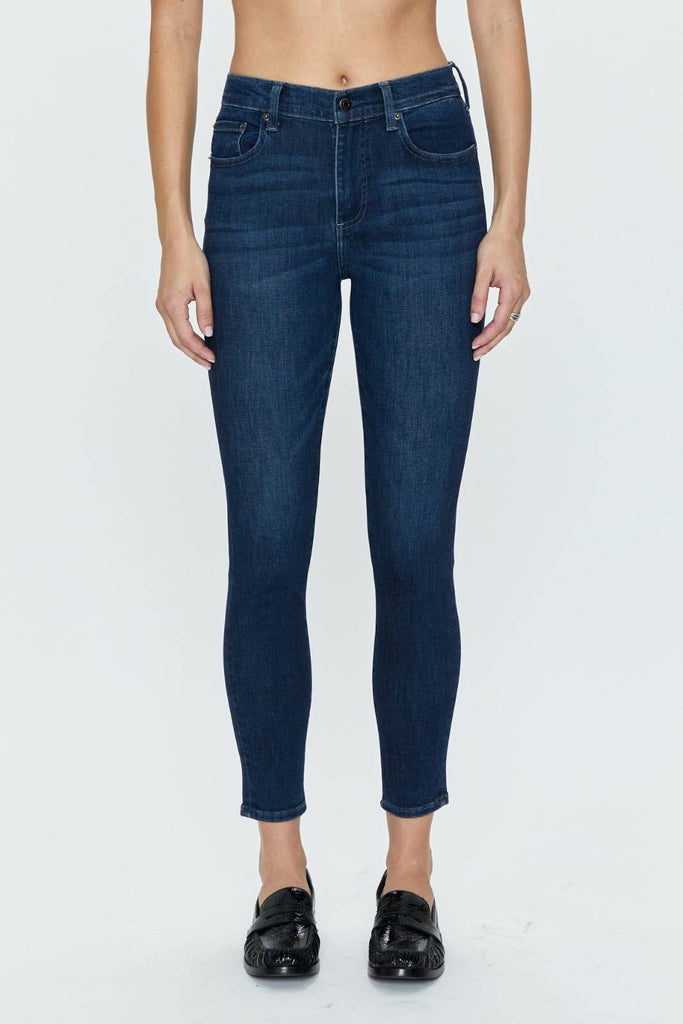 mid rise, dark denim