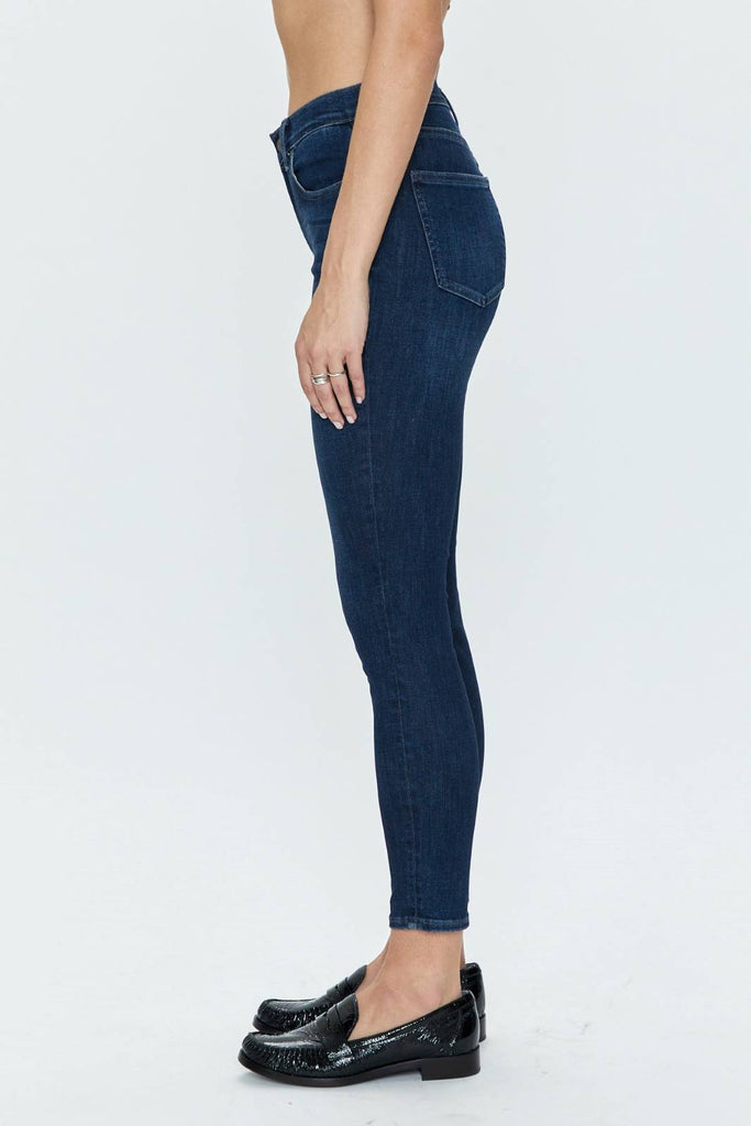 mid rise dark wash denim