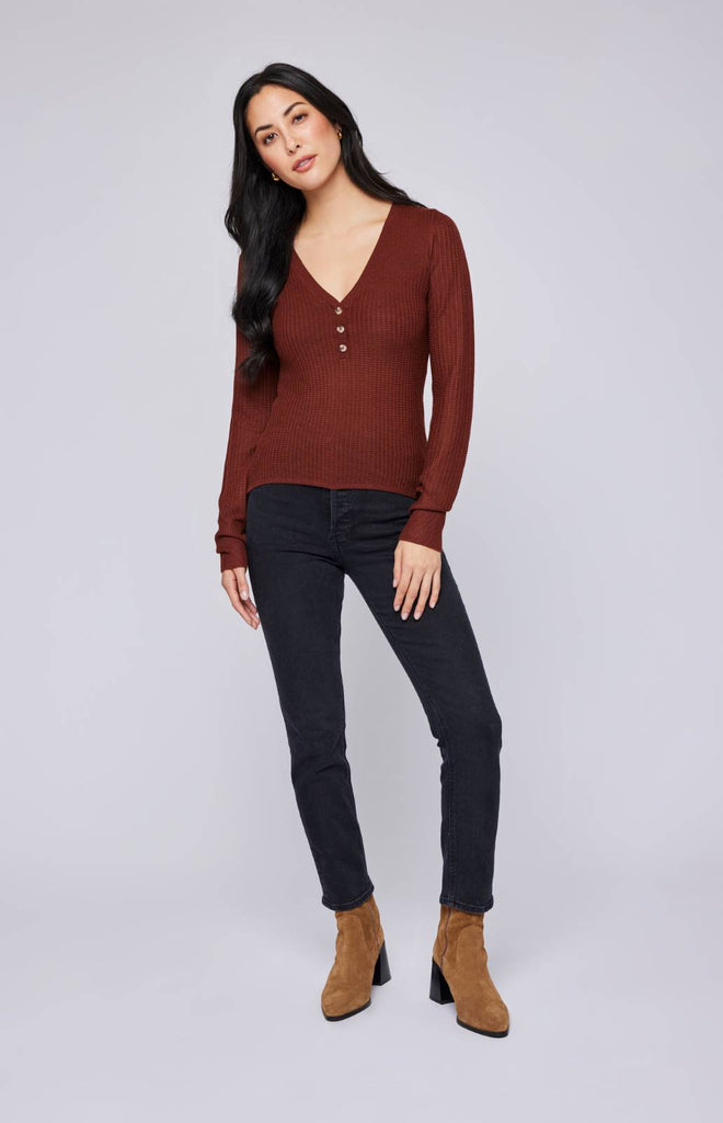 cinnamon color waffle knit top