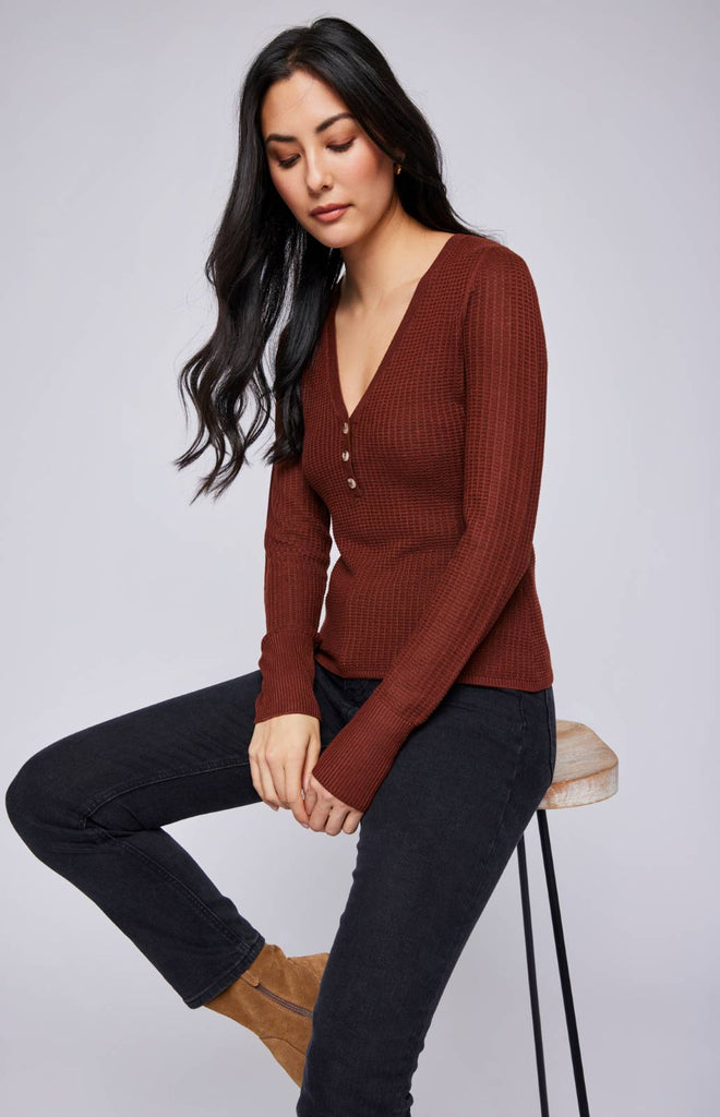 cinnamon color waffle knit top