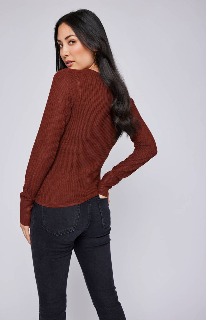 cinnamon color waffle knit top