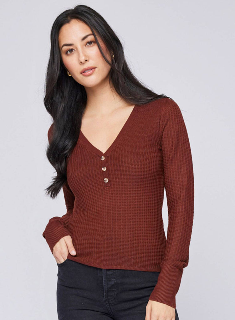 cinnamon color waffle knit top