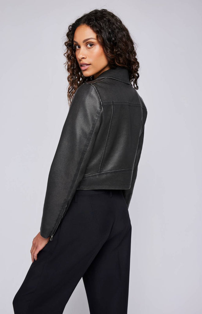 black faux leather jacket