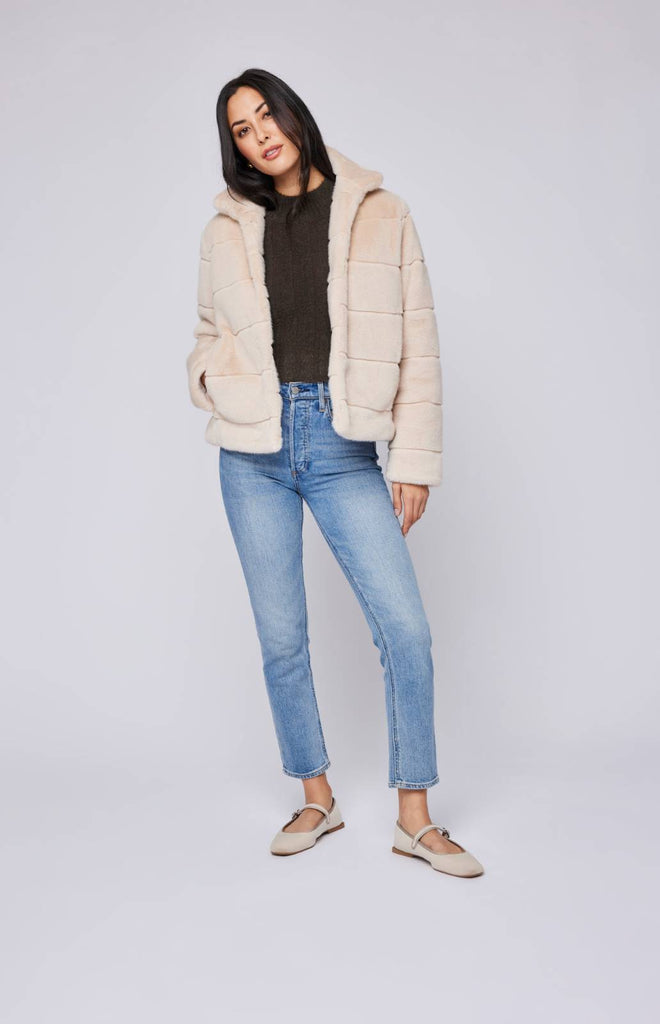 bone colored faux fur jacket