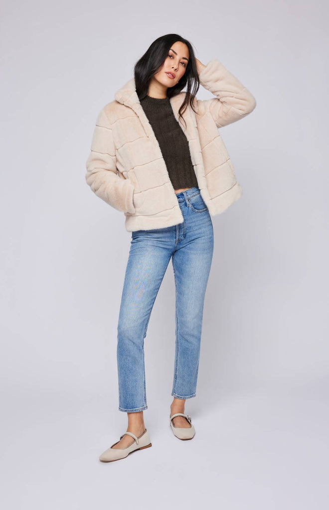 bone colored faux fur jacket