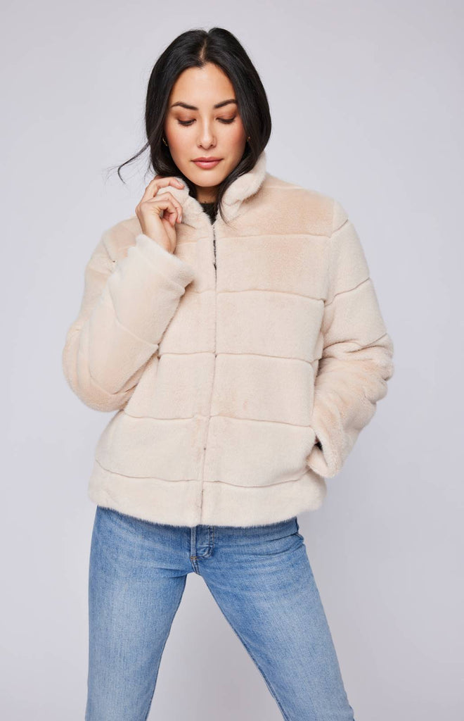 bone colored faux fur jacket