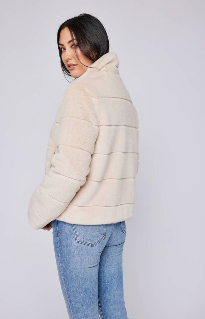 bone colored faux fur jacket