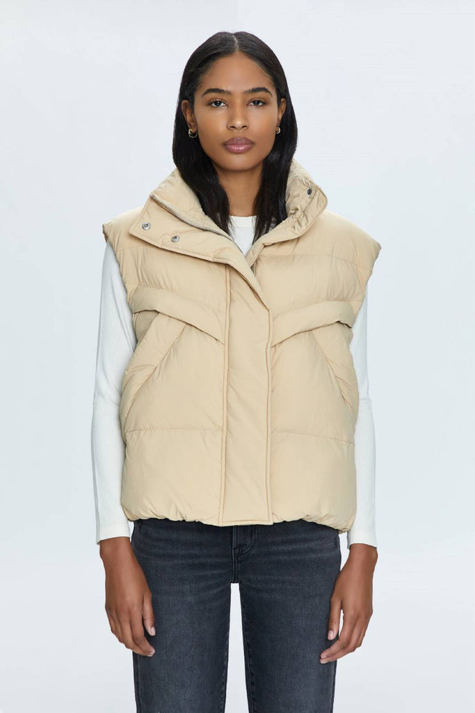 warm sand puffer vest