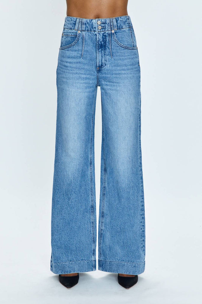 double button wide leg jeans