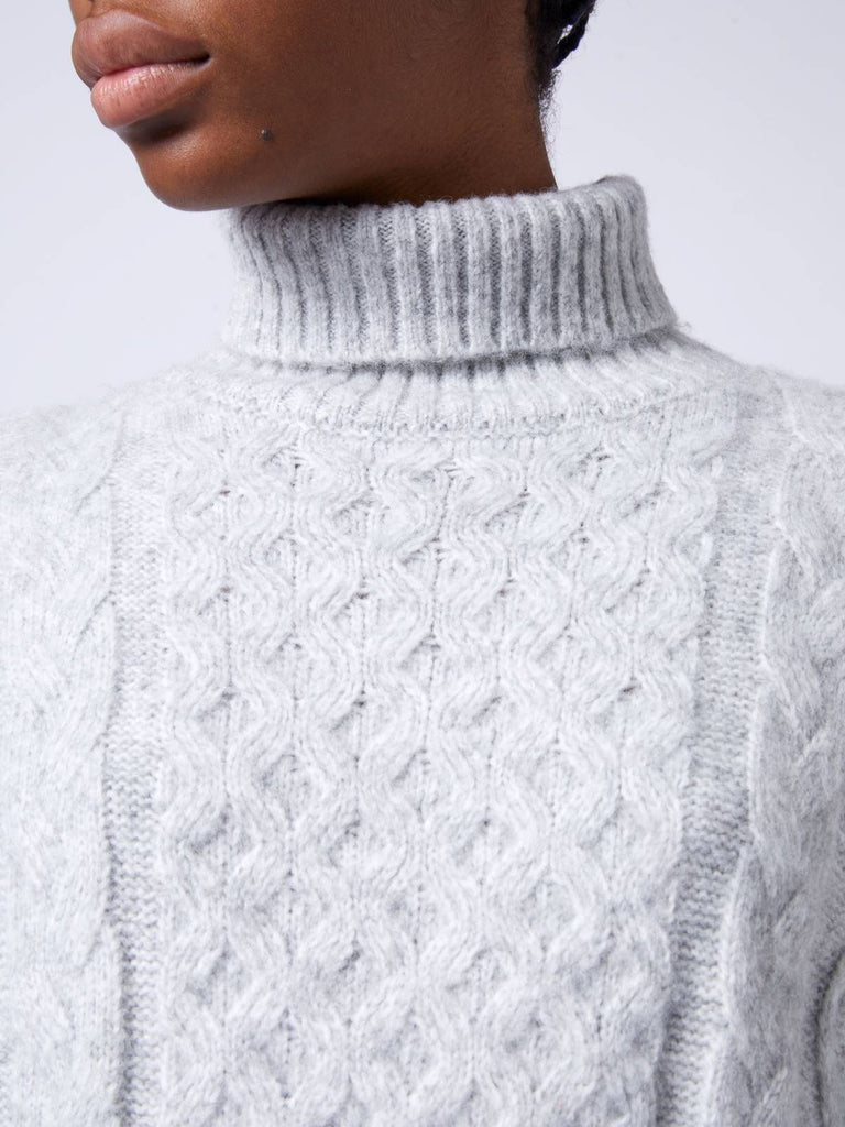 gray cableknit sweater